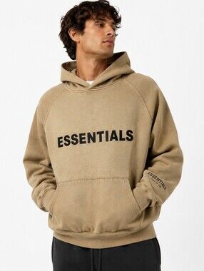 Fear of God Essentials Beige Logo Pullover Hoodie Men’s M